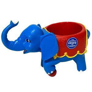Vintage Ringling Bros Kids Happy Elephant Cup‎ Mug Drink Holder Planter PVC Blue
